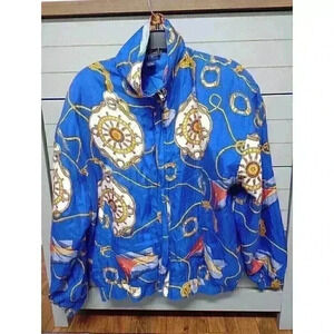 Vintage Kim Rogers Sport 100% Silk Zip Up Jacket Women's Size L Bomber Blue Rare